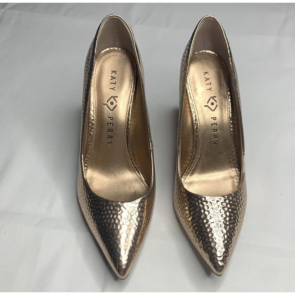 Katy Perry The Sissy Hammered-Emboss Rose Gold Pointed Shoes High Heels Size 7.5